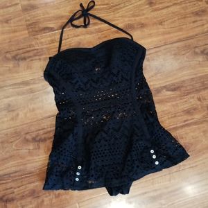 Robin Piccone Black Lace One Piece Swimsuit